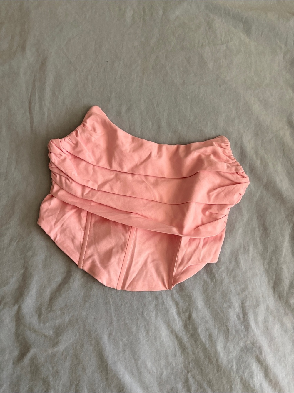 Ruched Strapless Pink Crop Top
